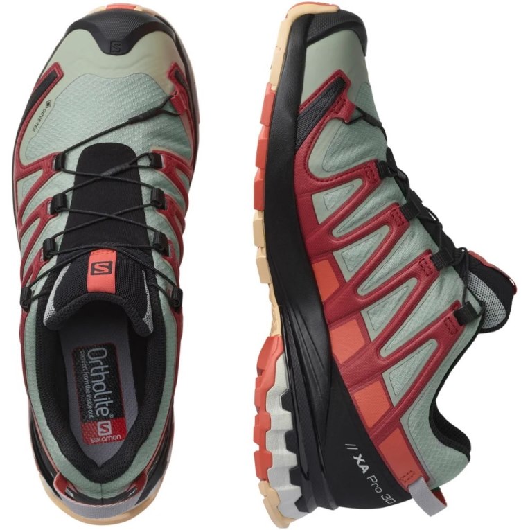 Tenis Para Trail Running Salomon Xa Pro 3d V8 GTX Mujer Verde Oliva Rojos | MX DXWA237